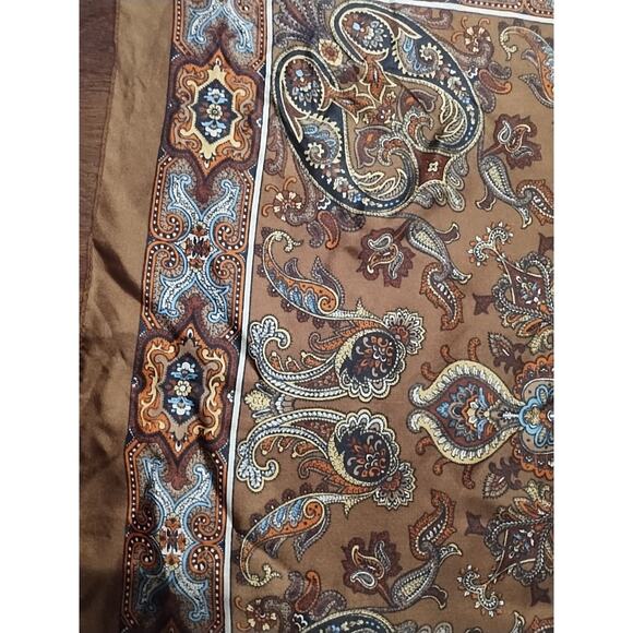 Vintage Liberty of London Silk Square Scarf Brown blue Paisley 23 x 24 mandala - Picture 9 of 16